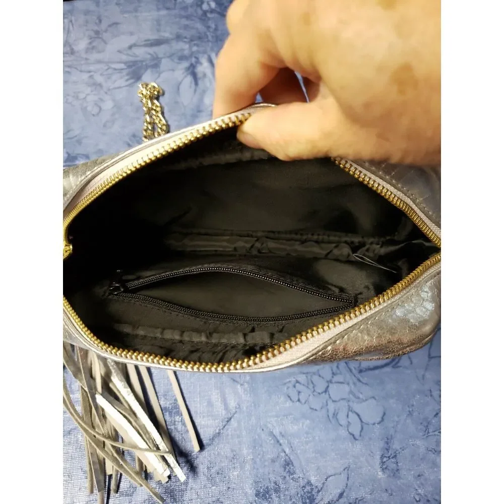 Victorias Secret  Metallic gray chain link gold strap w/tassel‎ crossbody bag